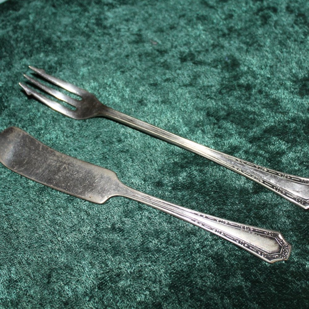 Antique Alpha Fairfield Silver Plate Butter Knife and Pickle Fork Circa 1915